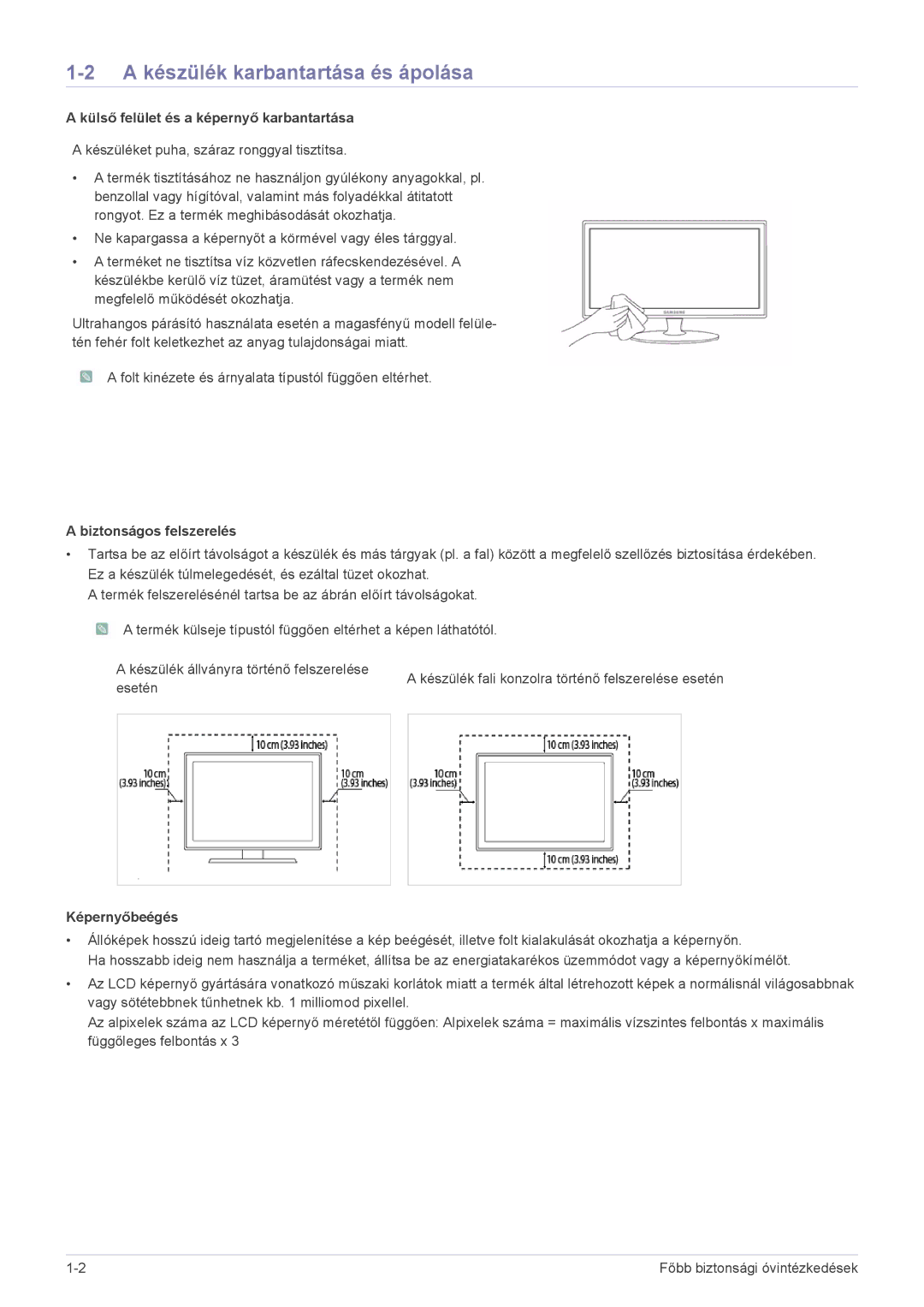 Samsung LS24EMLKF/EN manual A készülék karbantartása és ápolása, Külső felület és a képernyő karbantartása, Képernyőbeégés 