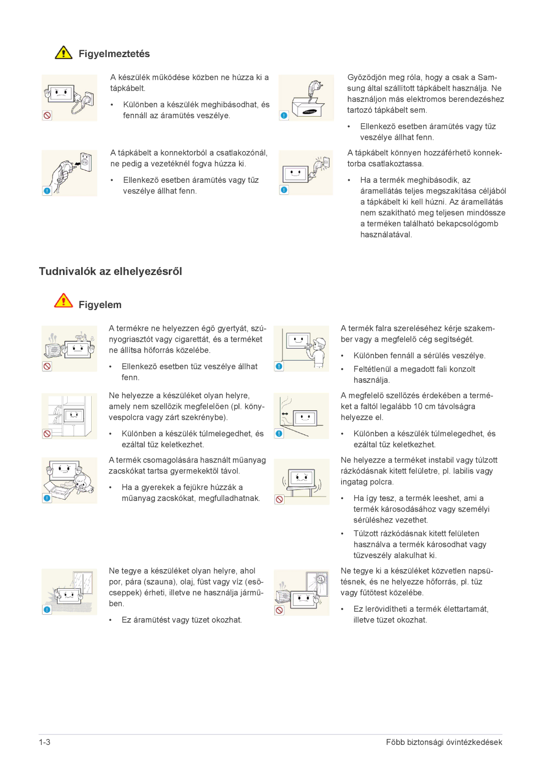 Samsung LS24EMLKF/EN, LS24EMLKU/EN manual Tudnivalók az elhelyezésről, Figyelmeztetés 