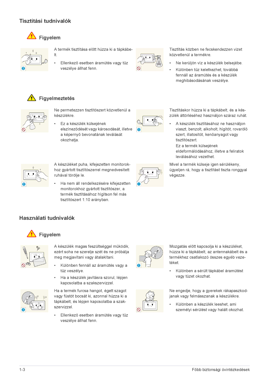 Samsung LS24EMLKF/EN, LS24EMLKU/EN manual Tisztítási tudnivalók, Használati tudnivalók 