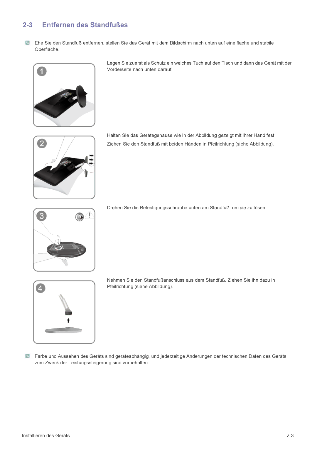 Samsung LS24EMLKF/EN manual Entfernen des Standfußes 