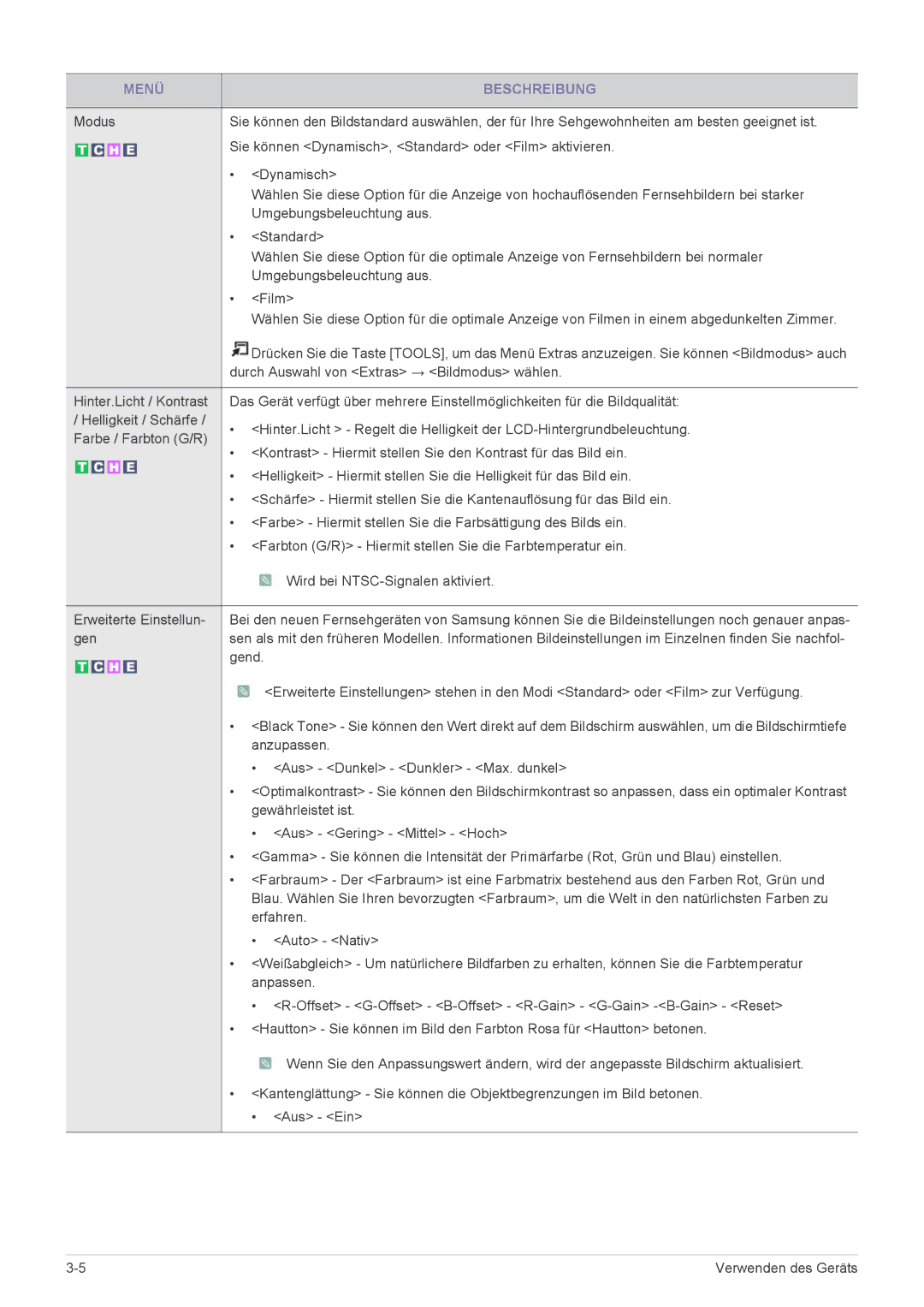 Samsung LS24EMLKF/EN manual Durch Auswahl von Extras → Bildmodus wählen, Gen, Anzupassen, Aus Dunkel Dunkler Max. dunkel 