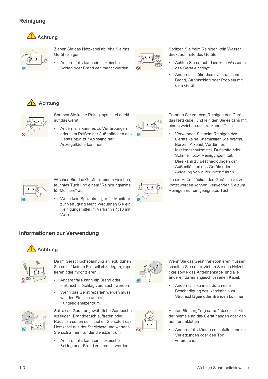 Samsung LS24EMLKF/EN manual Reinigung, Informationen zur Verwendung 