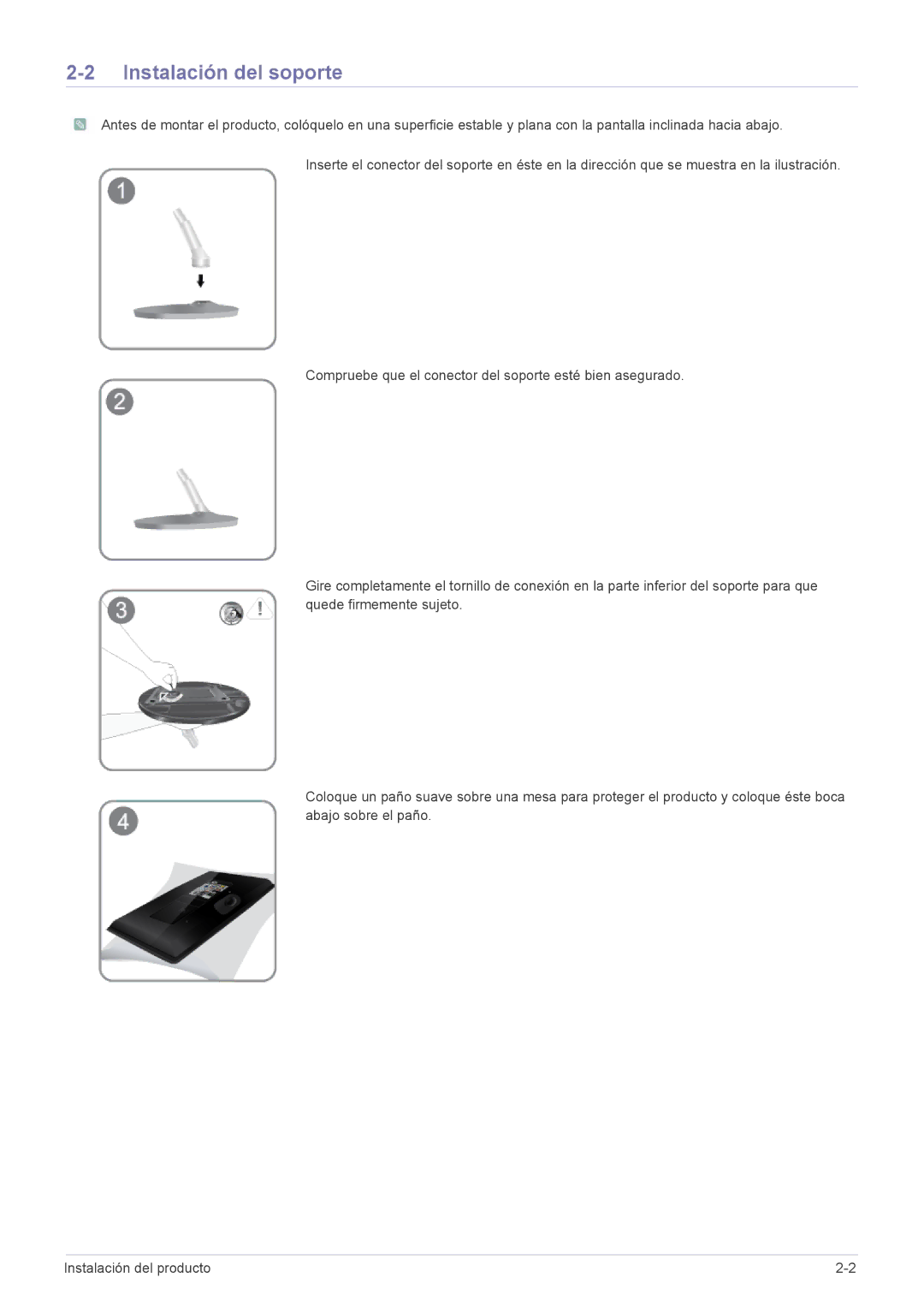 Samsung LS24EMLKF/EN manual Instalación del soporte 