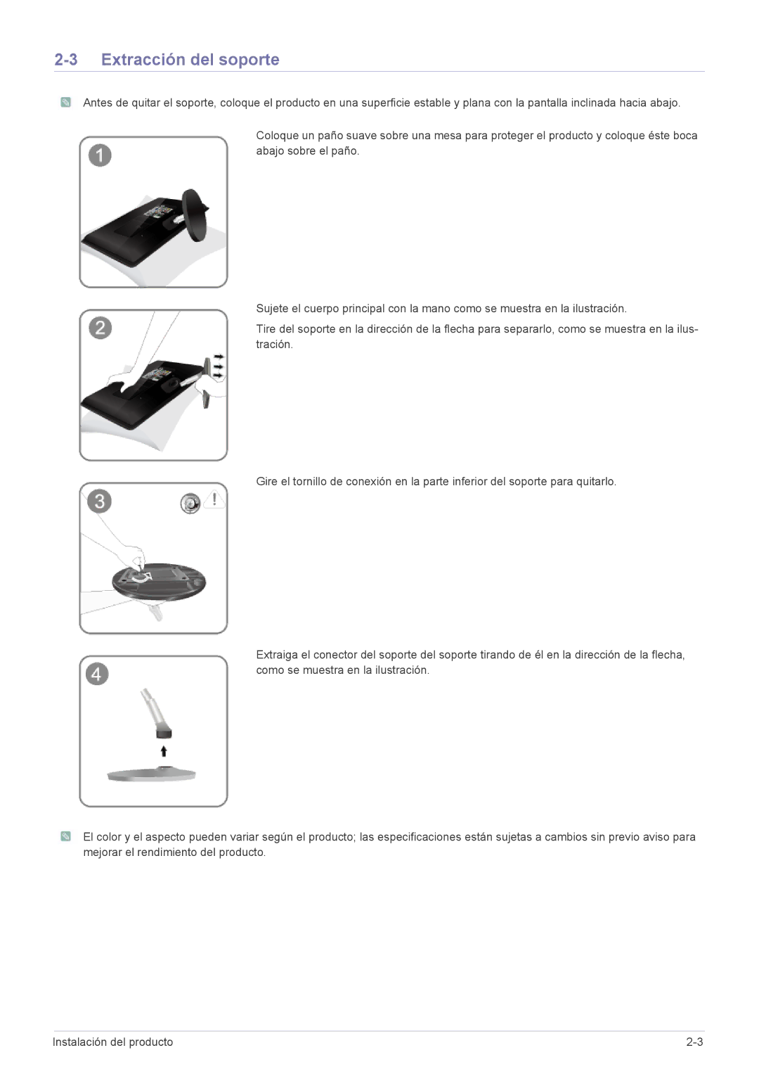 Samsung LS24EMLKF/EN manual Extracción del soporte 