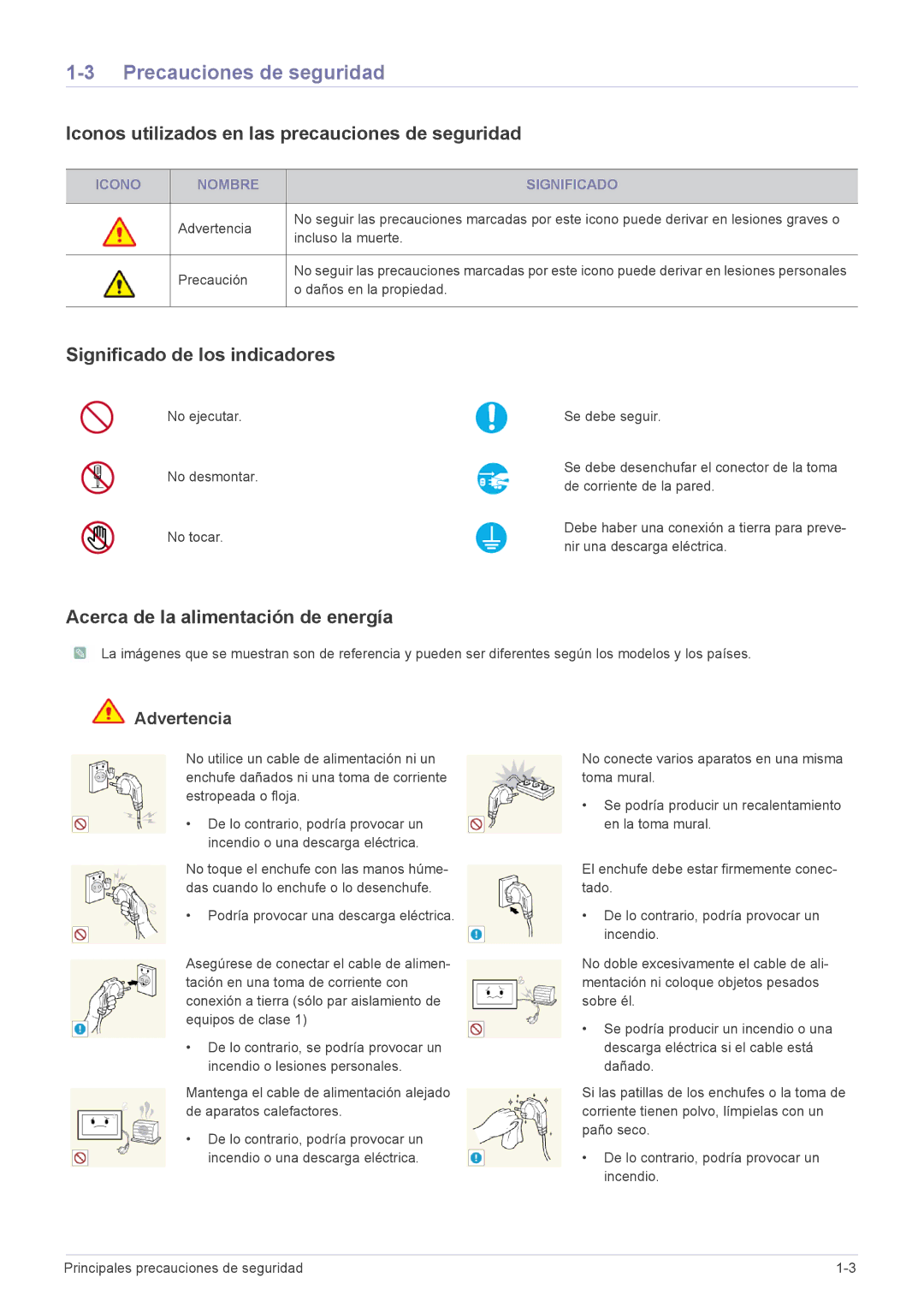 Samsung LS24EMLKF/EN manual Precauciones de seguridad, Iconos utilizados en las precauciones de seguridad 