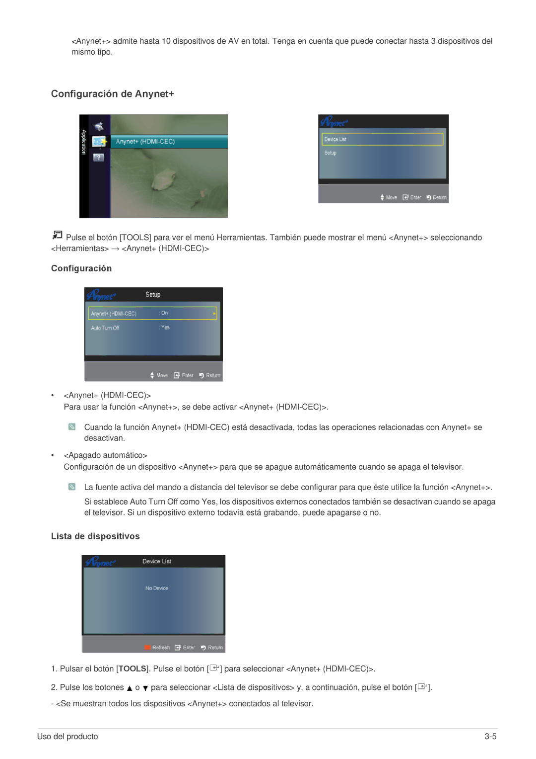 Samsung LS24EMLKF/EN manual Configuración de Anynet+ 