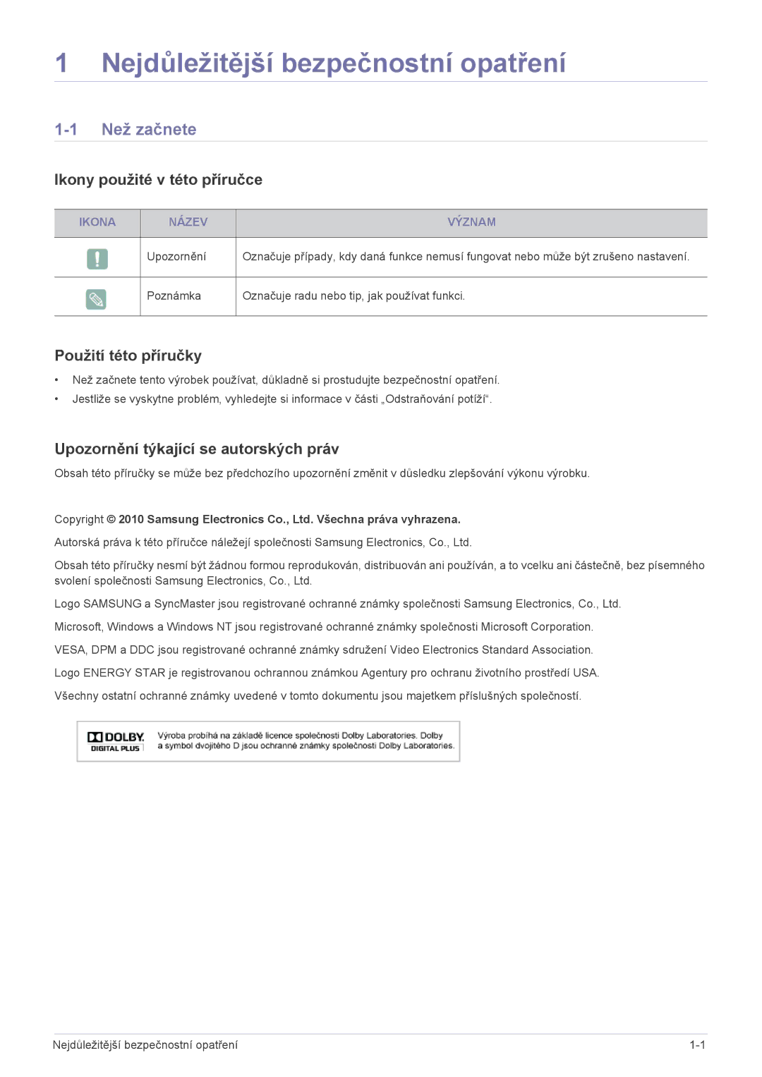 Samsung LS24EMLKF/EN manual Než začnete, Ikony použité v této příručce, Použití této příručky, Ikona Název Význam 