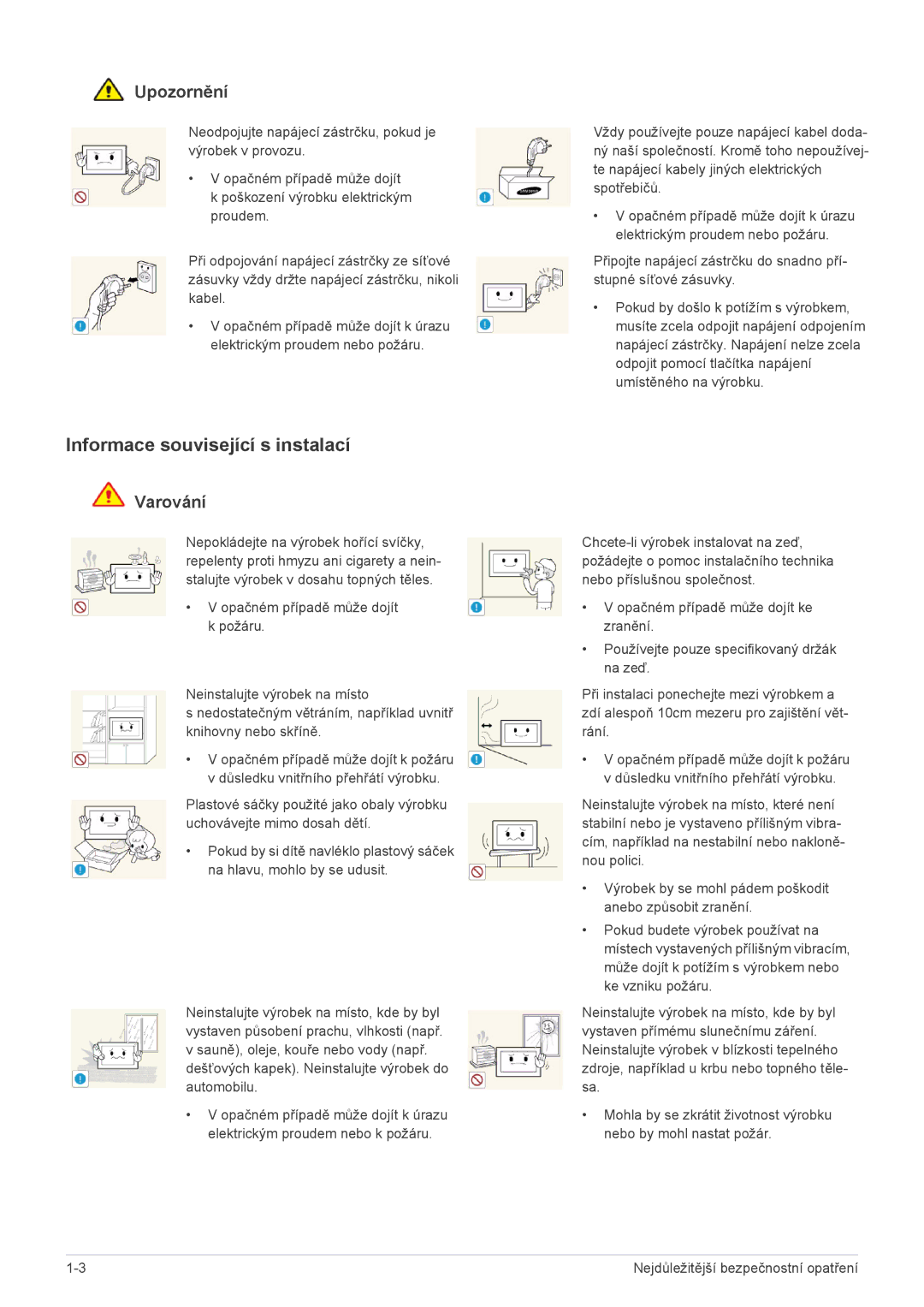 Samsung LS24EMLKF/EN manual Informace související s instalací, Upozornění 