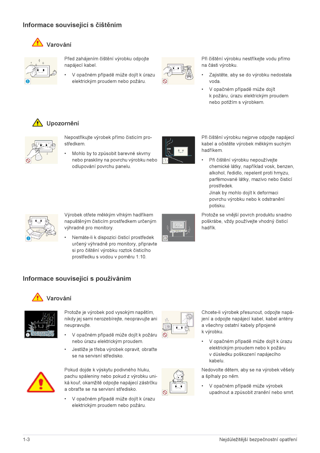 Samsung LS24EMLKF/EN manual Informace související s čištěním, Informace související s používáním 