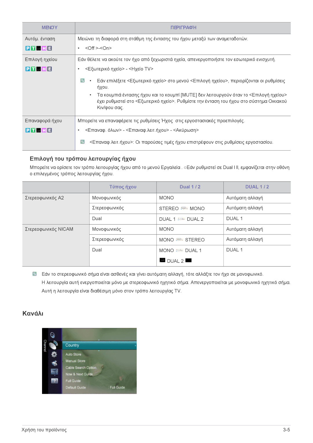 Samsung LS24EMLKF/EN manual Κανάλι, Επιλογή του τρόπου λειτουργίας ήχου 