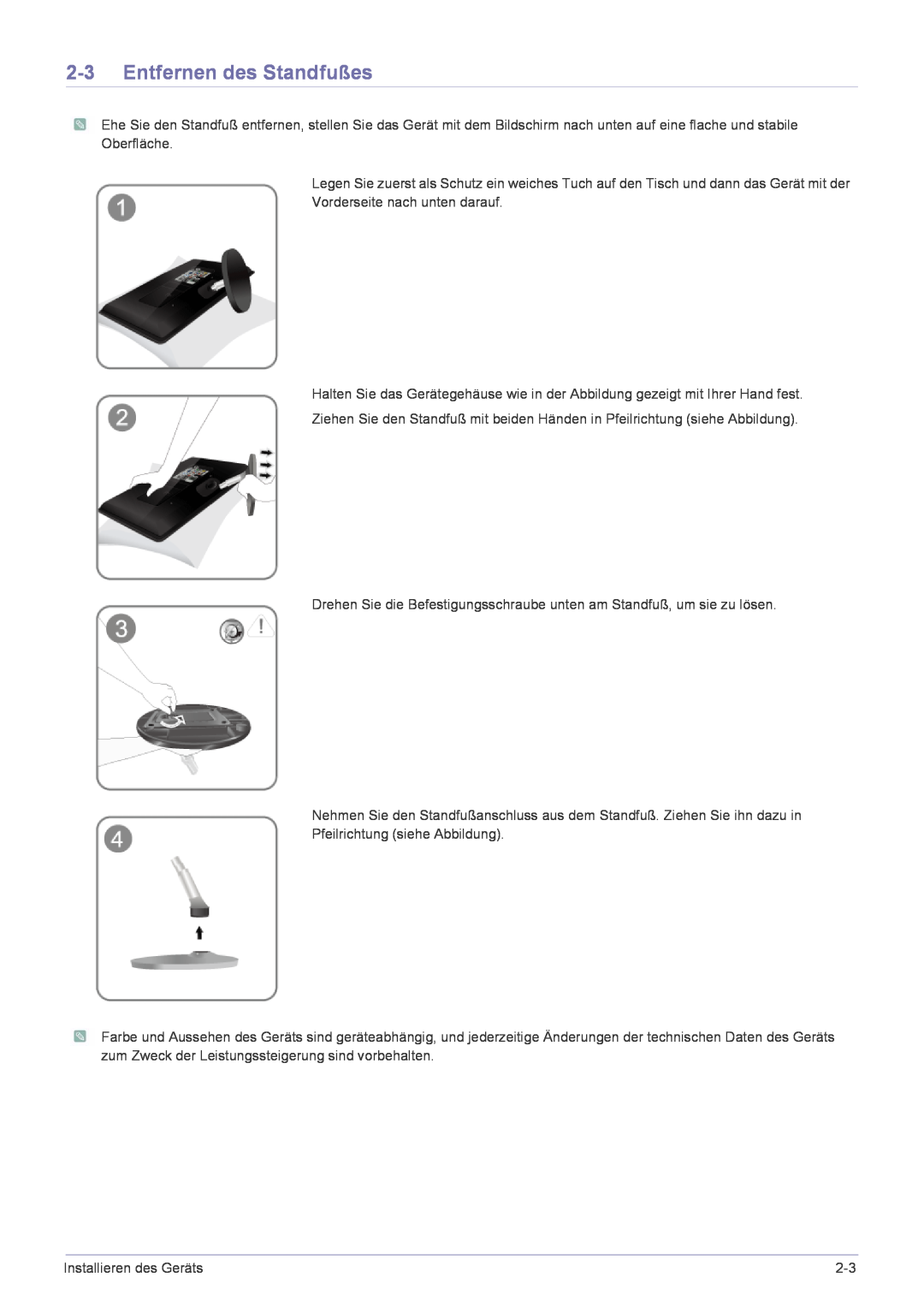 Samsung LS24EMLKF/EN manual Entfernen des Standfußes 