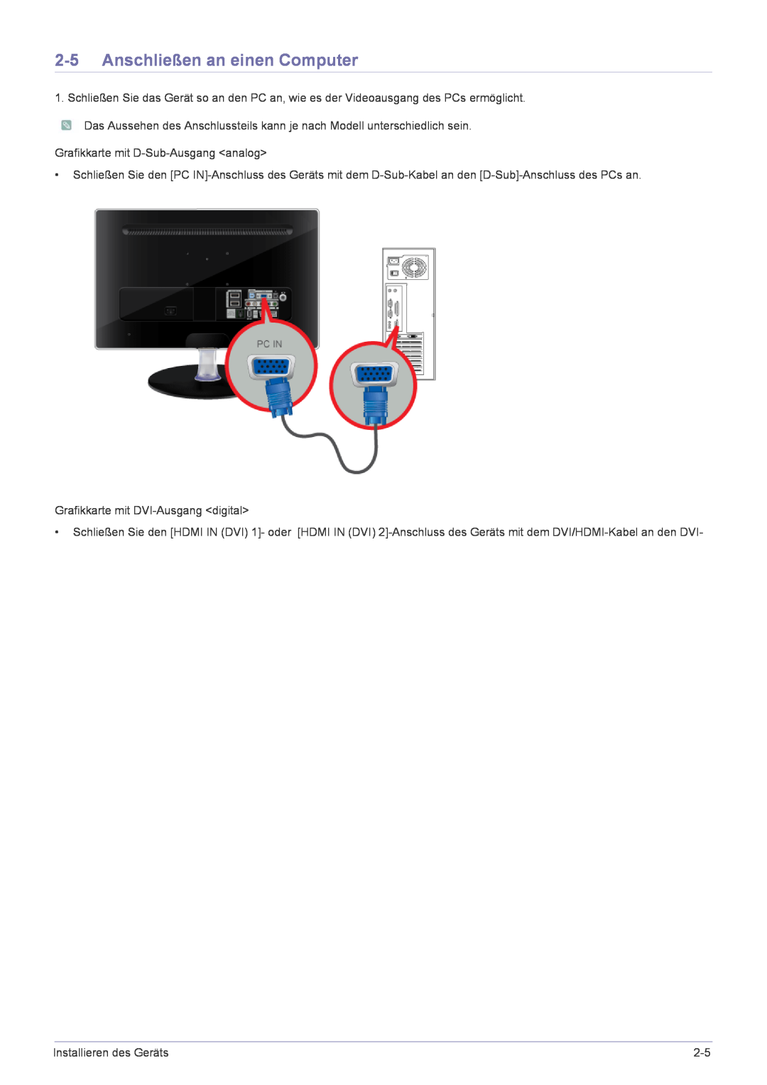 Samsung LS24EMLKF/EN manual Anschließen an einen Computer 