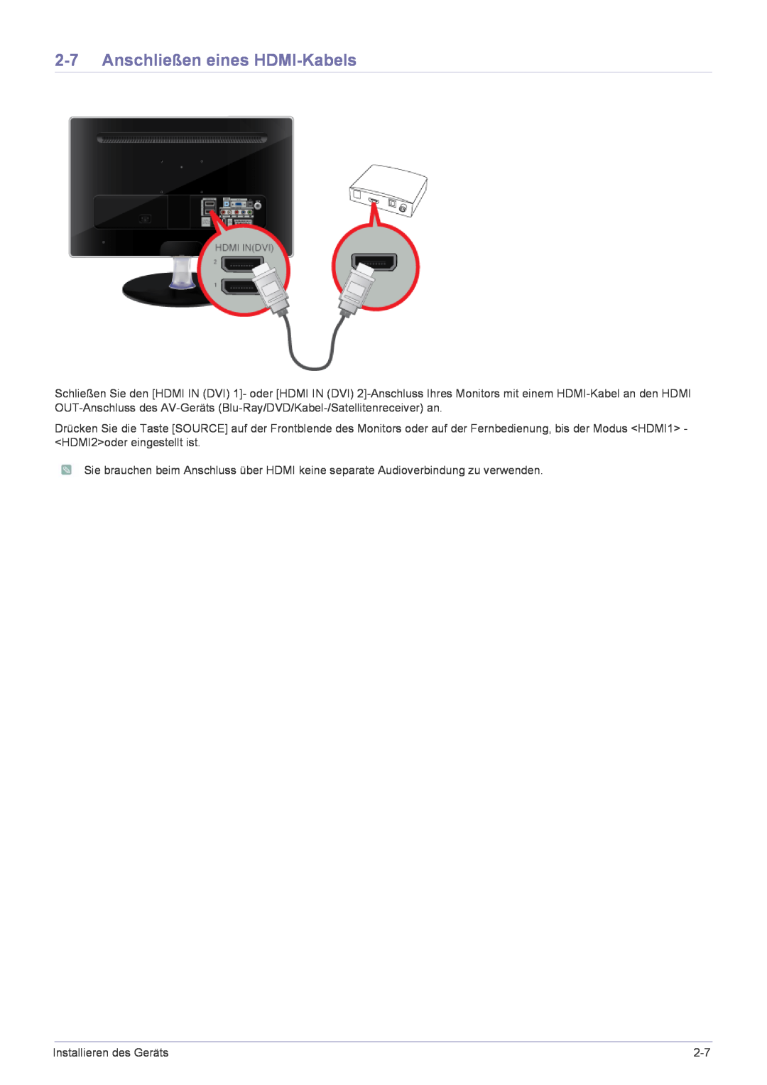 Samsung LS24EMLKF/EN manual Anschließen eines HDMI-Kabels 