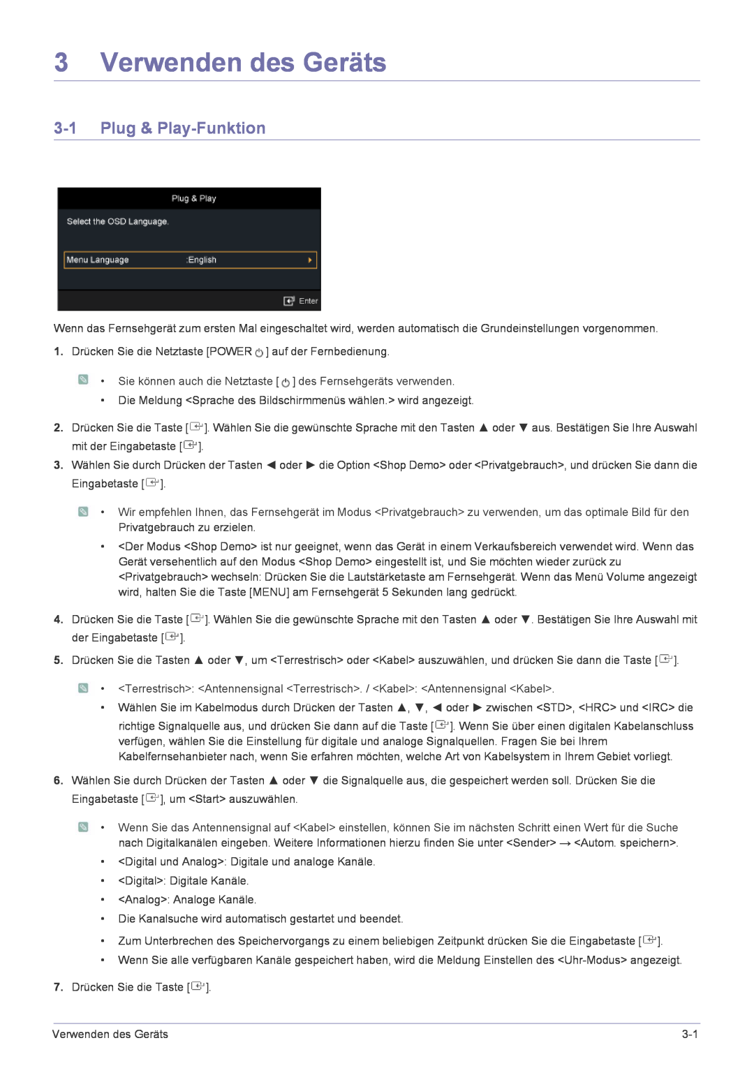 Samsung LS24EMLKF/EN manual Verwenden des Geräts, Plug & Play-Funktion 
