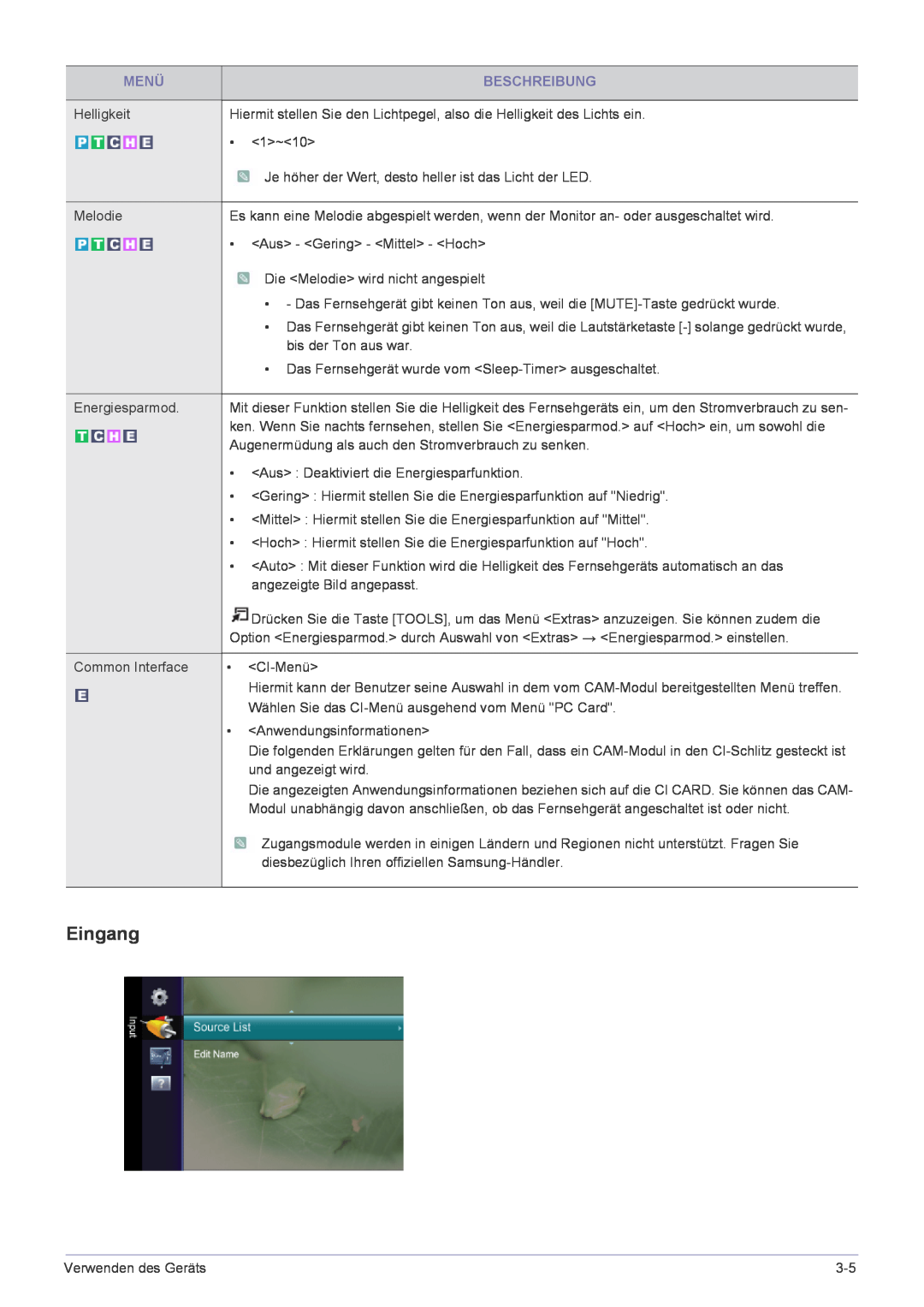 Samsung LS24EMLKF/EN manual Eingang, Menü, Beschreibung 