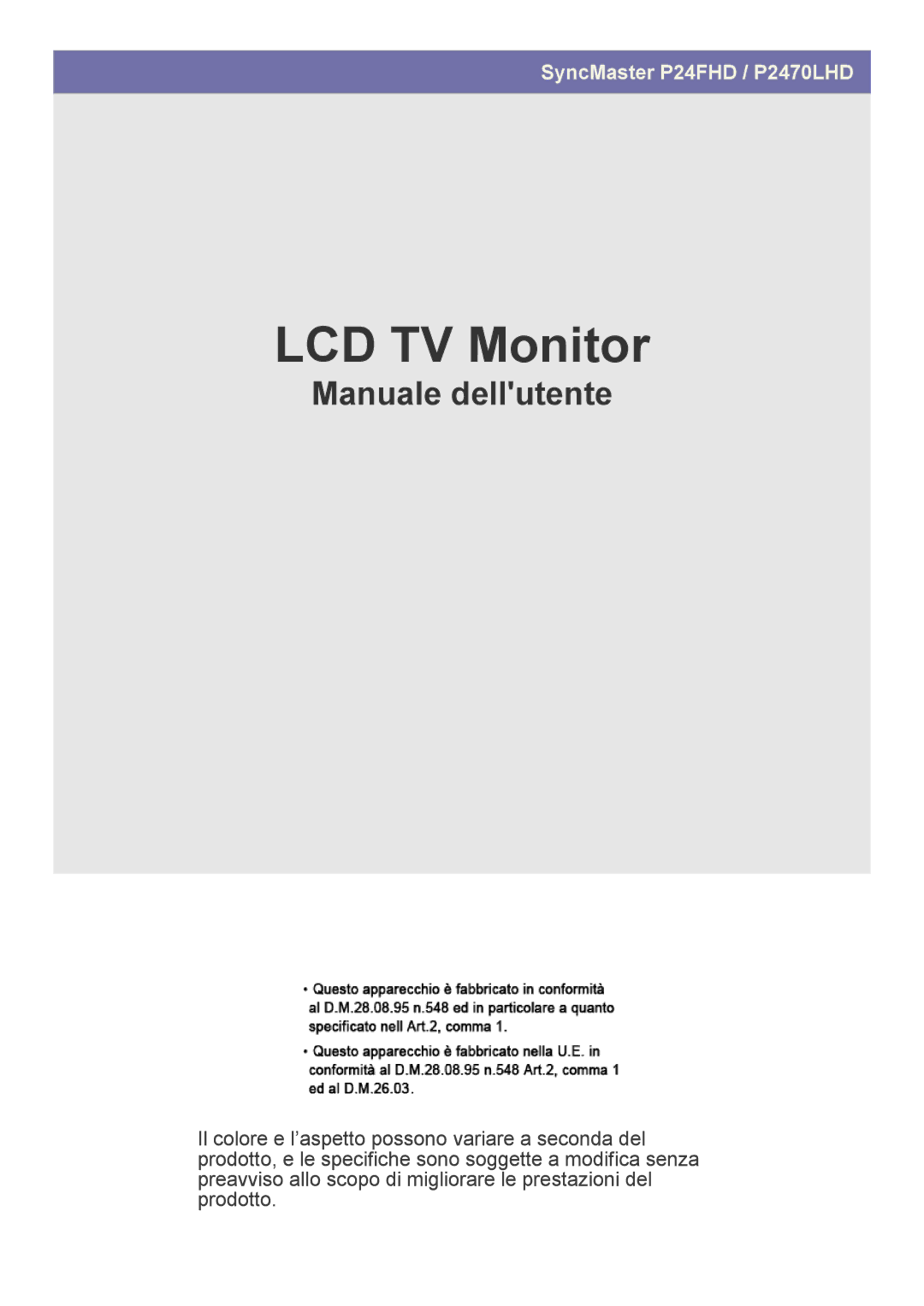 Samsung LS24EMLKU/EN manual LCD TV Monitor 