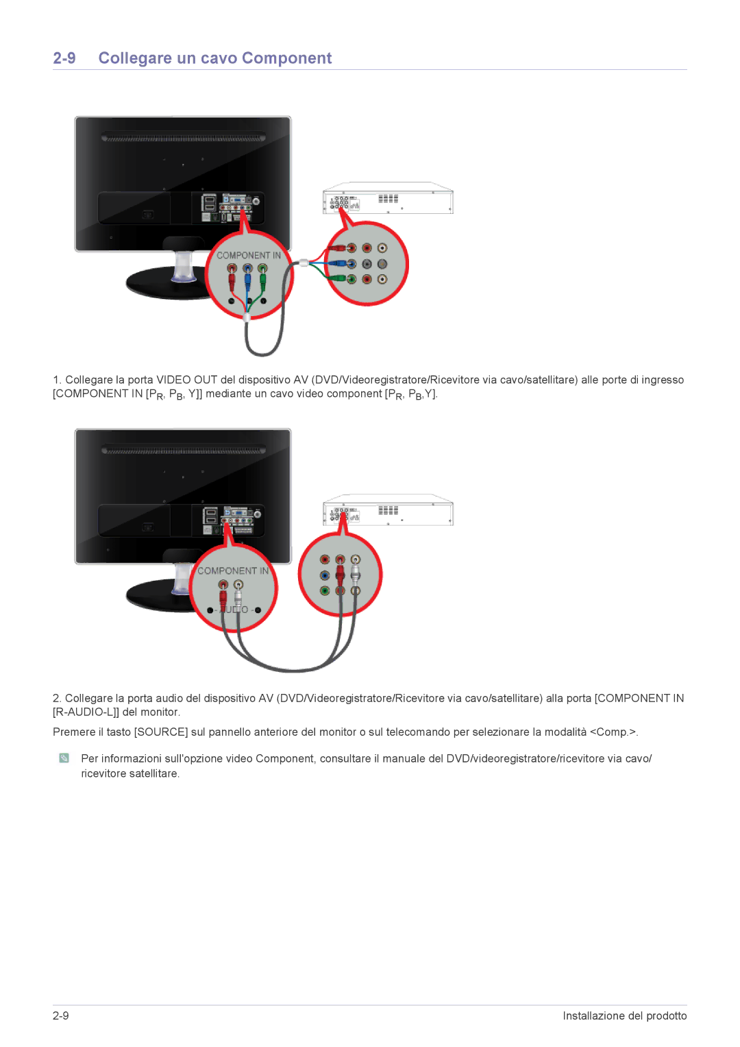 Samsung LS24EMLKU/EN manual Collegare un cavo Component 