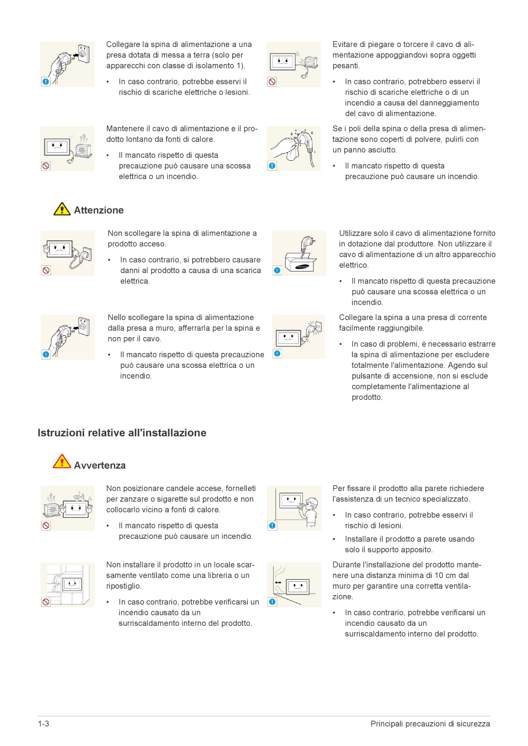 Samsung LS24EMLKU/EN manual Istruzioni relative allinstallazione, Attenzione 