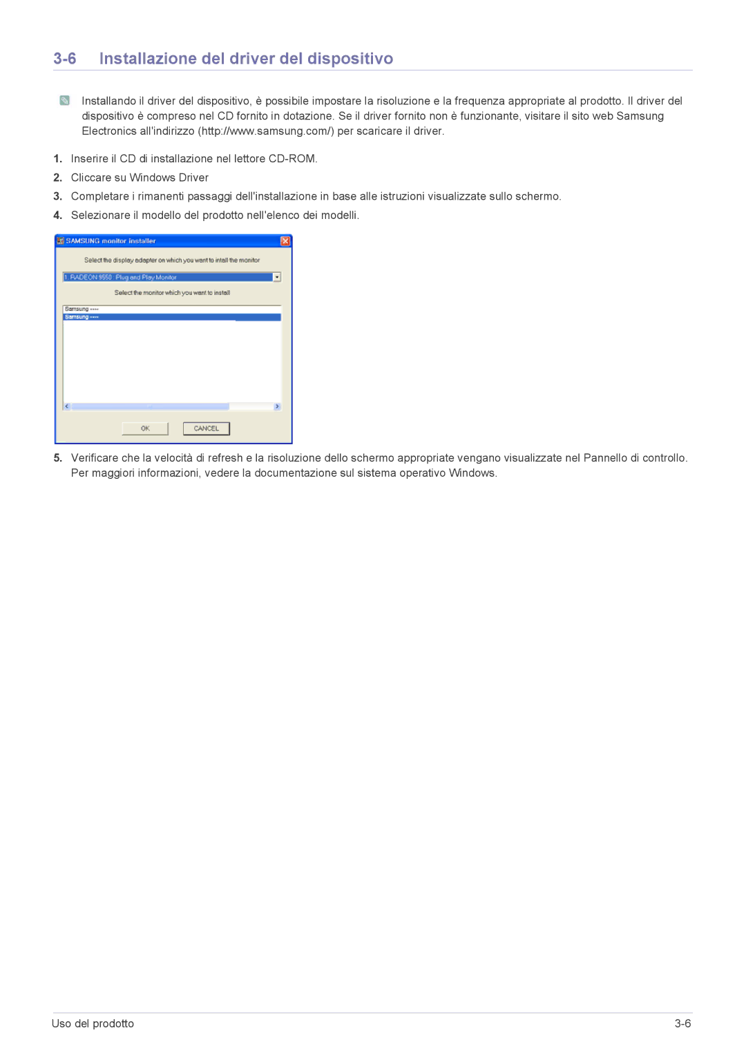 Samsung LS24EMLKU/EN manual Installazione del driver del dispositivo 