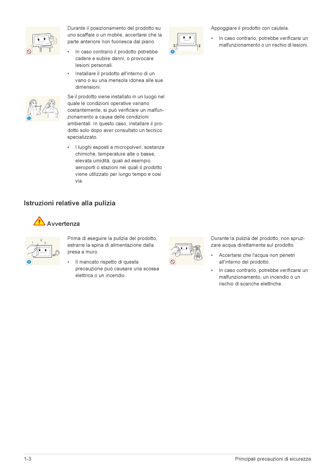 Samsung LS24EMLKU/EN manual Istruzioni relative alla pulizia 