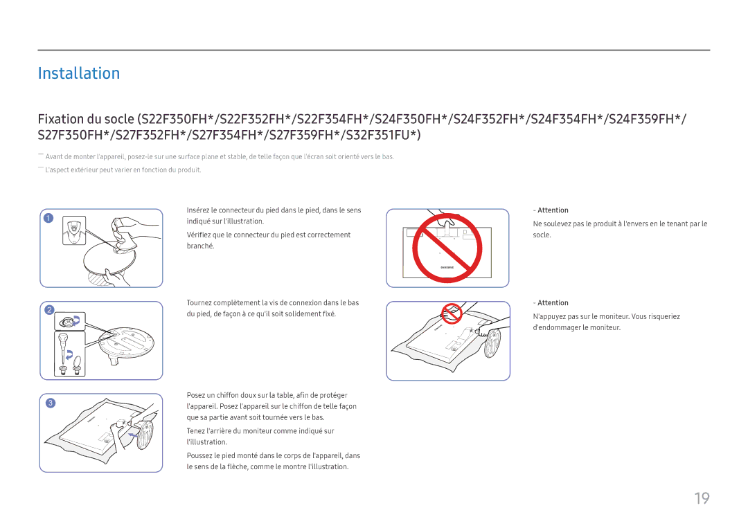 Samsung LS24F352FHUXEN, LS24F350FHUXEN, LS27F350FHUXEN, LS22F352FHUXEN, LS22F350FHUXEN, LS32F351FUUXEN manual Installation 