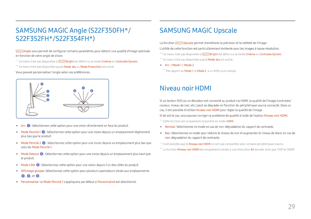 Samsung LS32F351FUUXEN, LS24F350FHUXEN, LS24F352FHUXEN, LS27F350FHUXEN manual Samsung Magic Upscale, Niveau noir Hdmi 