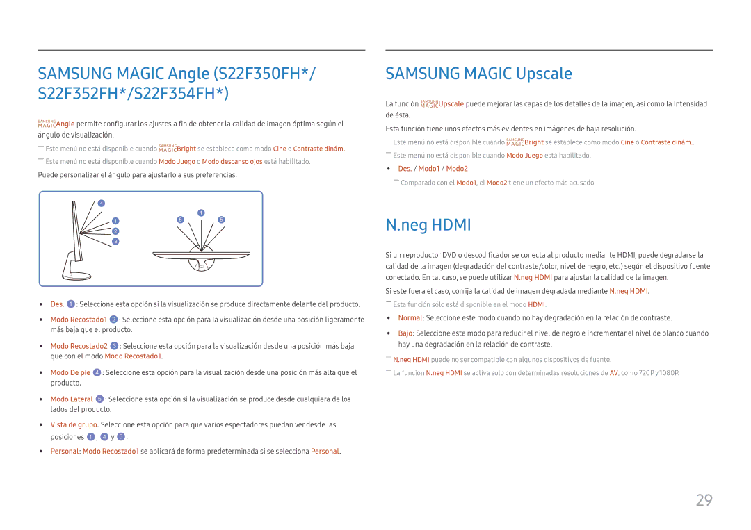 Samsung LS24F352FHUXEN, LS24F350FHUXEN, LS27F350FHUXEN, LS22F352FHUXEN, LS22F350FHUXEN manual Samsung Magic Upscale, Neg Hdmi 