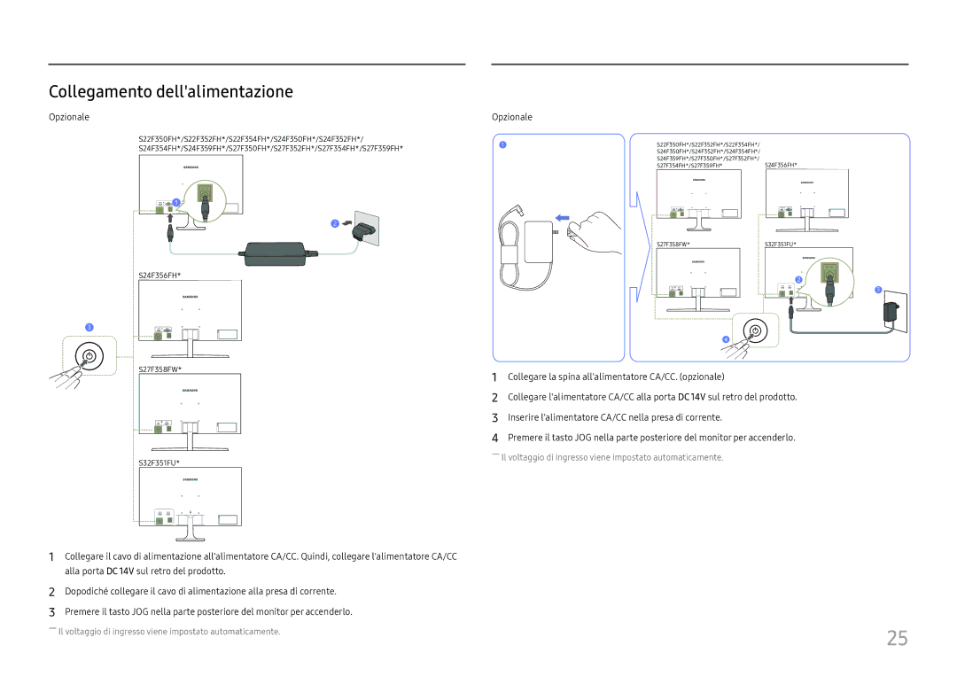 Samsung LS27F350FHUXEN, LS24F350FHUXEN, LS22F350FHUXEN, LS32F351FUUXEN manual Collegamento dellalimentazione, Opzionale 