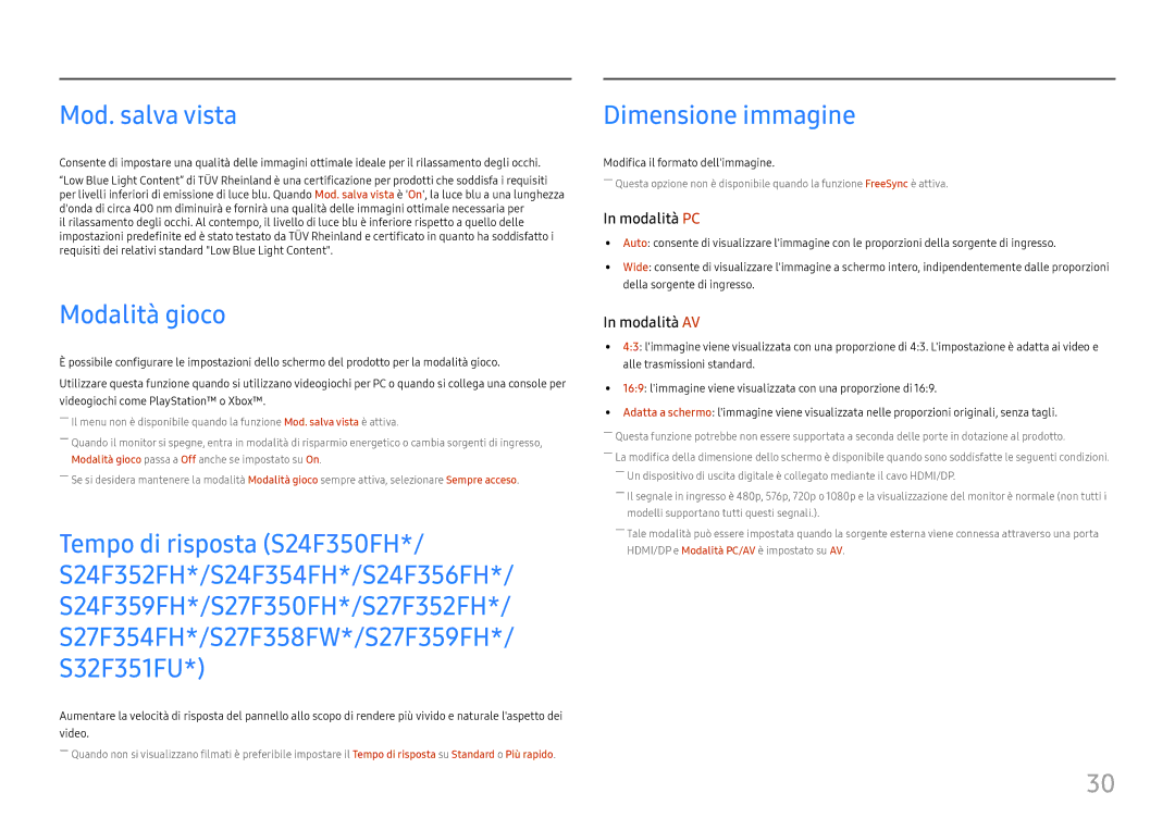 Samsung LS22F350FHUXEN, LS24F350FHUXEN, LS27F350FHUXEN, LS32F351FUUXEN Mod. salva vista, Modalità gioco, Dimensione immagine 