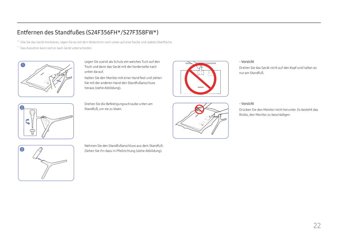 Samsung LS22F350FHUXEN Entfernen des Standfußes S24F356FH*/S27F358FW, Nehmen Sie den Standfußanschluss aus dem Standfuß 