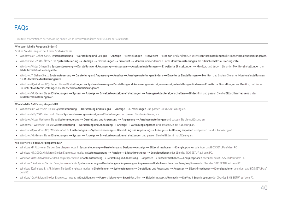 Samsung LS22F350FHUXEN manual FAQs, Wie kann ich die Frequenz ändern?, Stellen Sie die Frequenz auf Ihrer Grafikkarte ein 