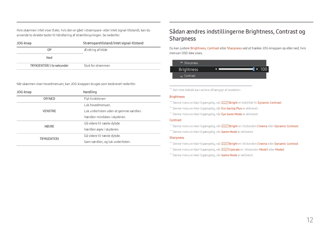 Samsung LS32F351FUUXEN manual JOG-knap Strømsparetilstand/intet signal-tilstand, JOG-knap Handling, Ændring af kilde 