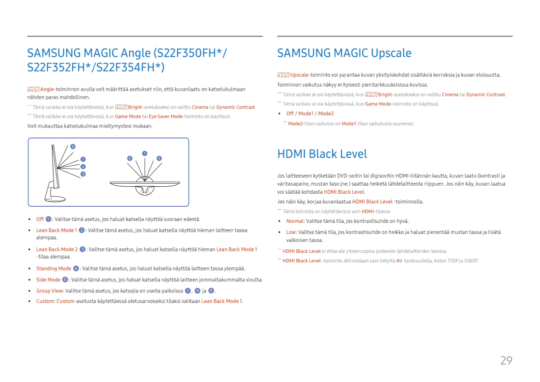 Samsung LS24F350FHUXEN, LS24F356FHUXEN, LS24F352FHUXEN, LS27F350FHUXEN manual Samsung Magic Upscale, Hdmi Black Level 