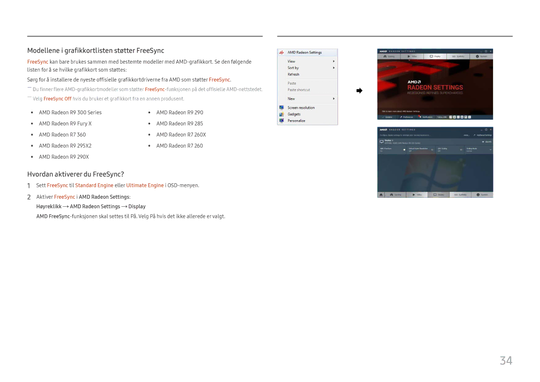 Samsung LS27F358FWUXEN, LS24F356FHUXEN, LS24F350FHUXEN, LS24F352FHUXEN manual Modellene i grafikkortlisten støtter FreeSync 