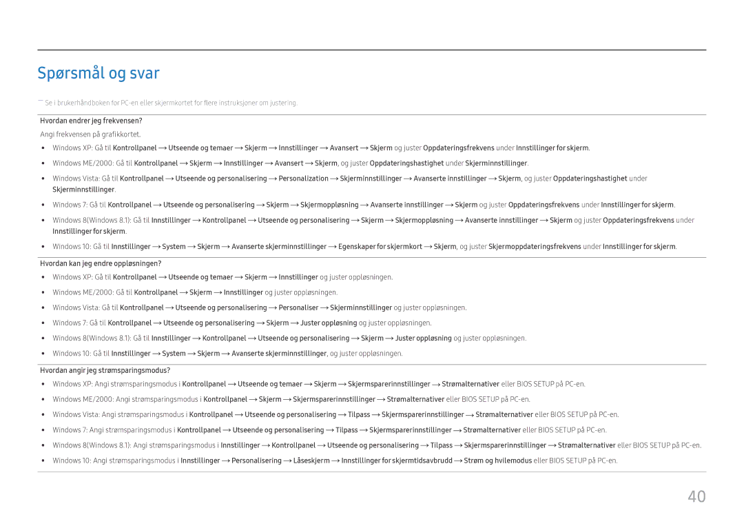 Samsung LS32F351FUUXEN Spørsmål og svar, Hvordan endrer jeg frekvensen?, Avanserte innstillinger, Innstillinger for skjerm 