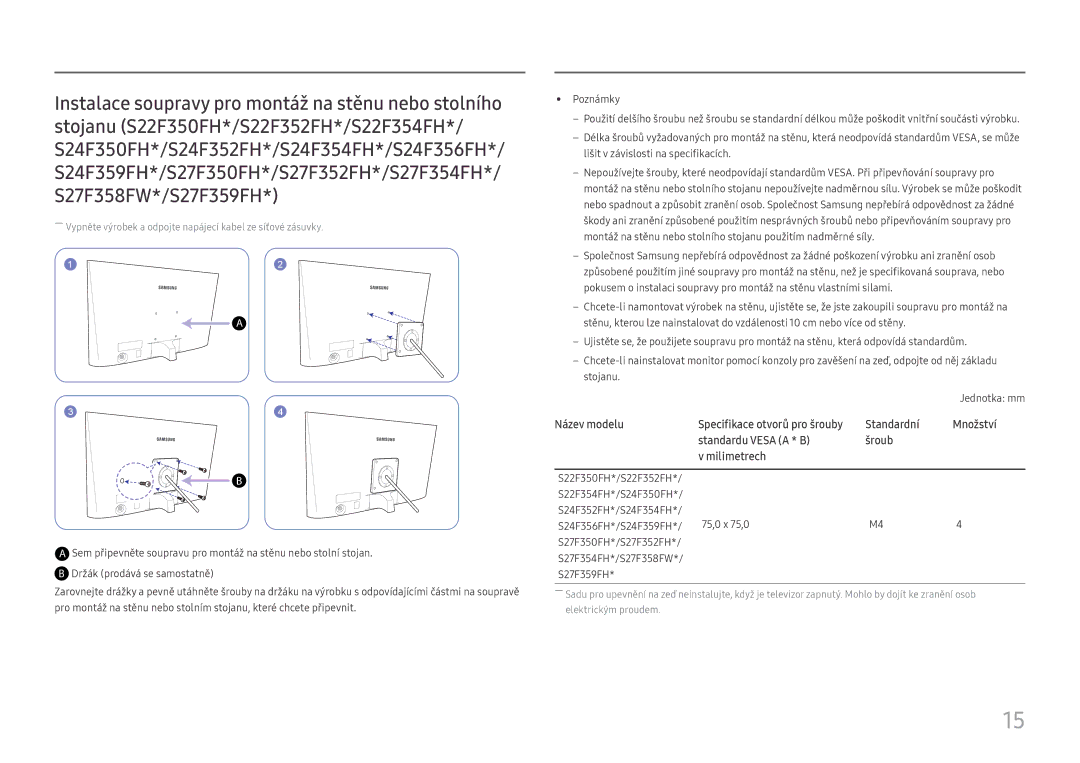 Samsung LS22F350FHUXEN, LS24F356FHUXEN, LS24F350FHUXEN manual ――Vypněte výrobek a odpojte napájecí kabel ze síťové zásuvky 