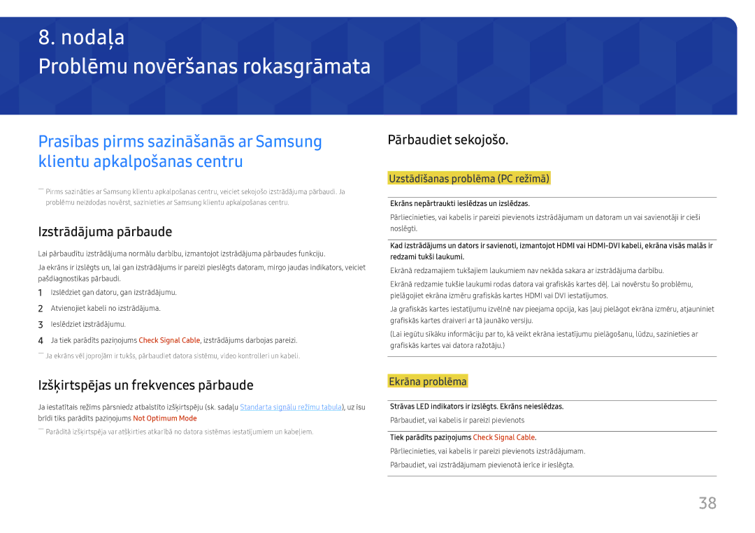 Samsung LS22F350FHUXEN, LS24F356FHUXEN manual Problēmu novēršanas rokasgrāmata, Izstrādājuma pārbaude, Pārbaudiet sekojošo 