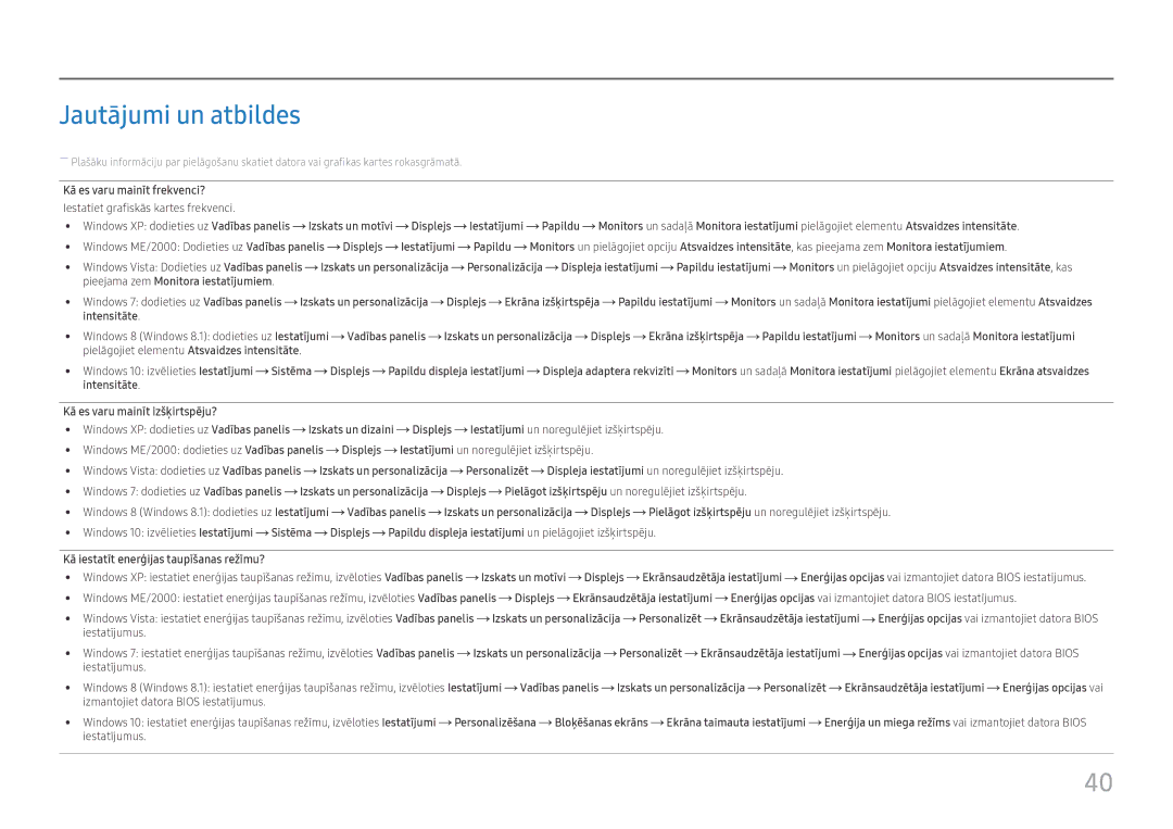 Samsung LS24F356FHUXEN manual Jautājumi un atbildes, Kā es varu mainīt frekvenci?, Iestatiet grafiskās kartes frekvenci 