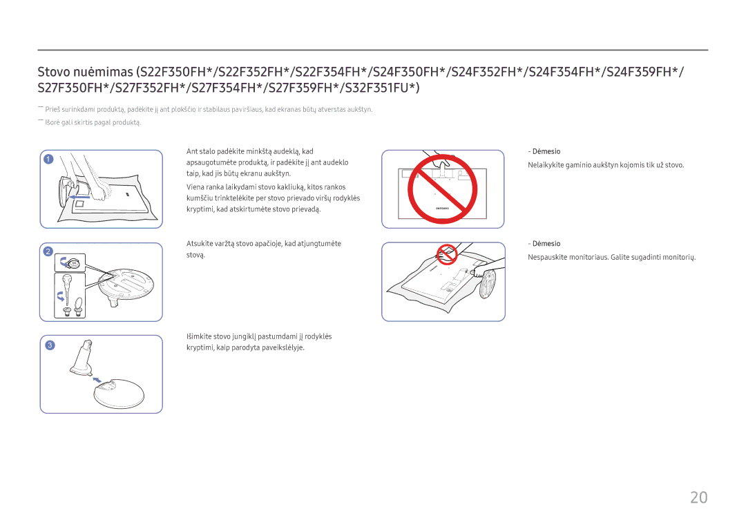 Samsung LS24F356FHUXEN, LS24F350FHUXEN, LS27F350FHUXEN, LS22F350FHUXEN, LS32F351FUUXEN manual Dėmesio 