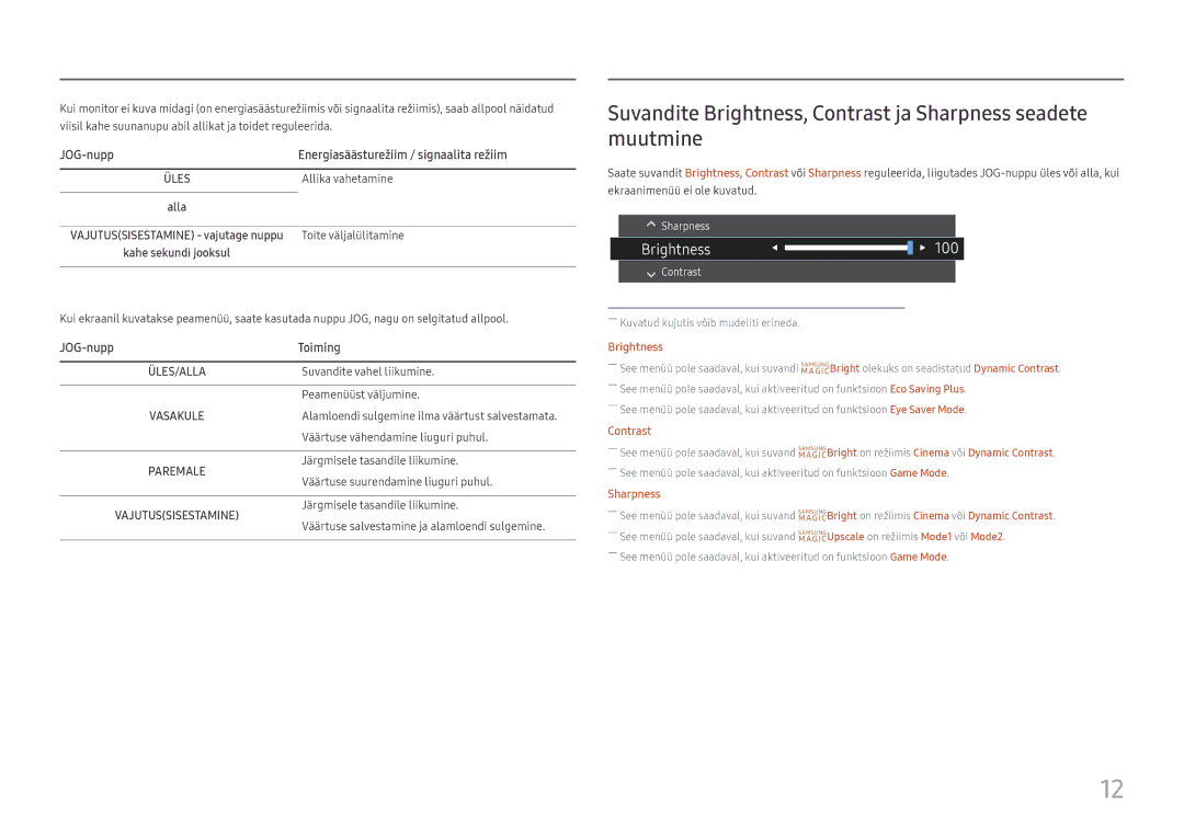 Samsung LS27F350FHUXEN manual JOG-nupp Energiasäästurežiim / signaalita režiim, JOG-nupp Toiming, Allika vahetamine, Alla 