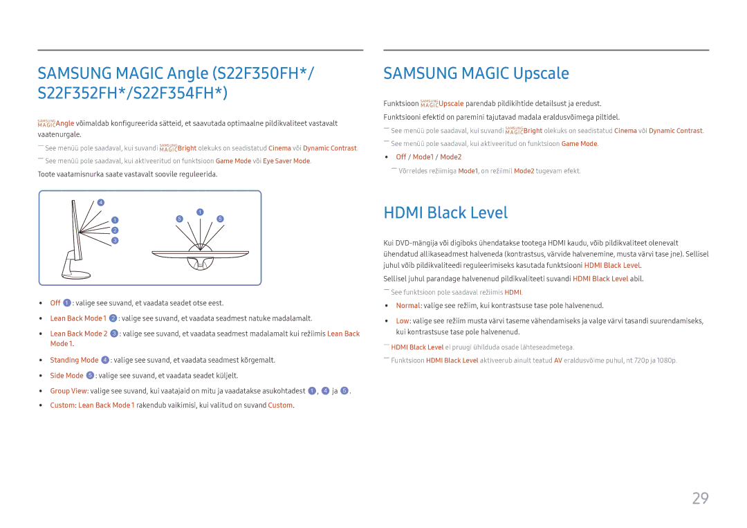 Samsung LS32F351FUUXEN, LS24F356FHUXEN, LS24F350FHUXEN, LS27F350FHUXEN manual Samsung Magic Upscale, Hdmi Black Level 