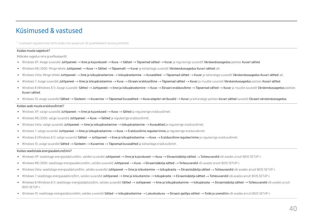 Samsung LS24F356FHUXEN Küsimused & vastused, Kuidas saab muuta eraldusvõimet?, Kuidas seadistada energiasäästurežiimi? 