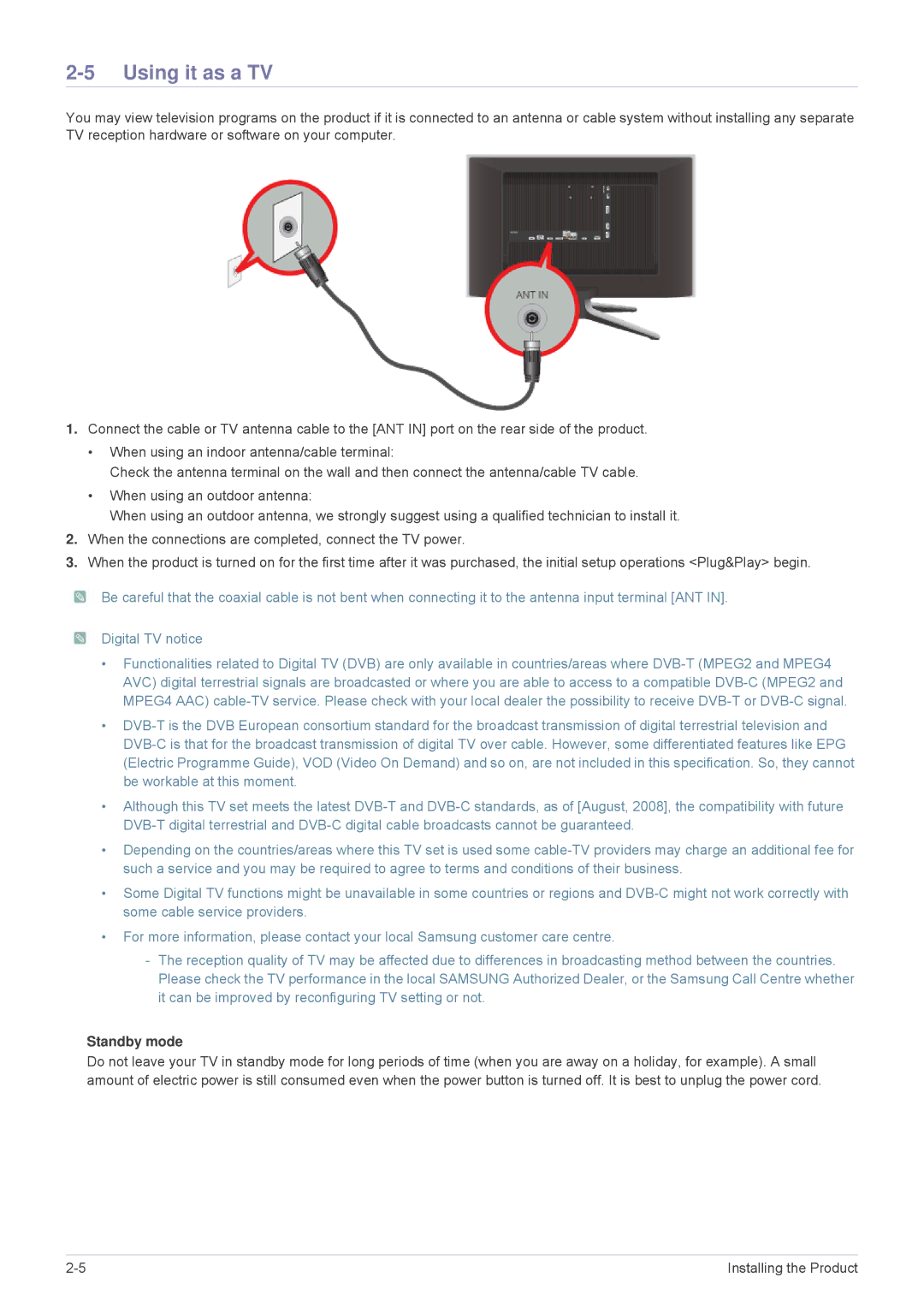 Samsung LS24F9DSME/EN, LS24F9DSM/EN, LS24F9DSM/XE manual Using it as a TV, Standby mode 