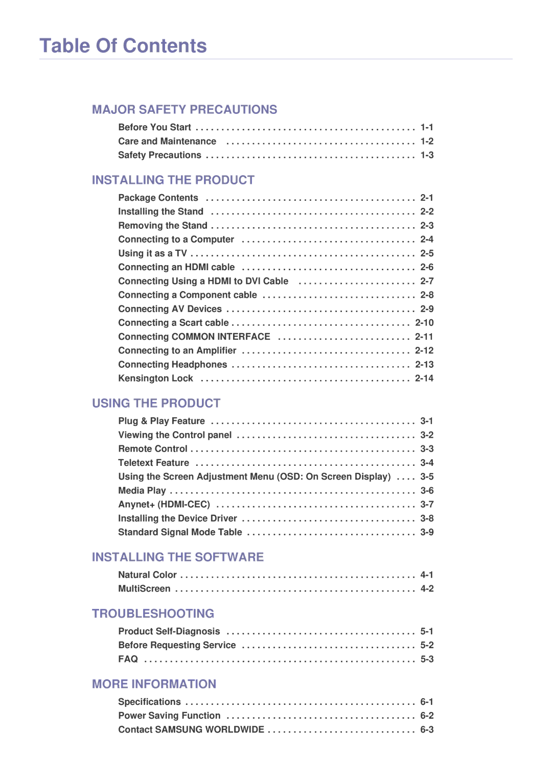 Samsung LS24F9DSM/XE, LS24F9DSM/EN, LS24F9DSME/EN manual Table Of Contents 