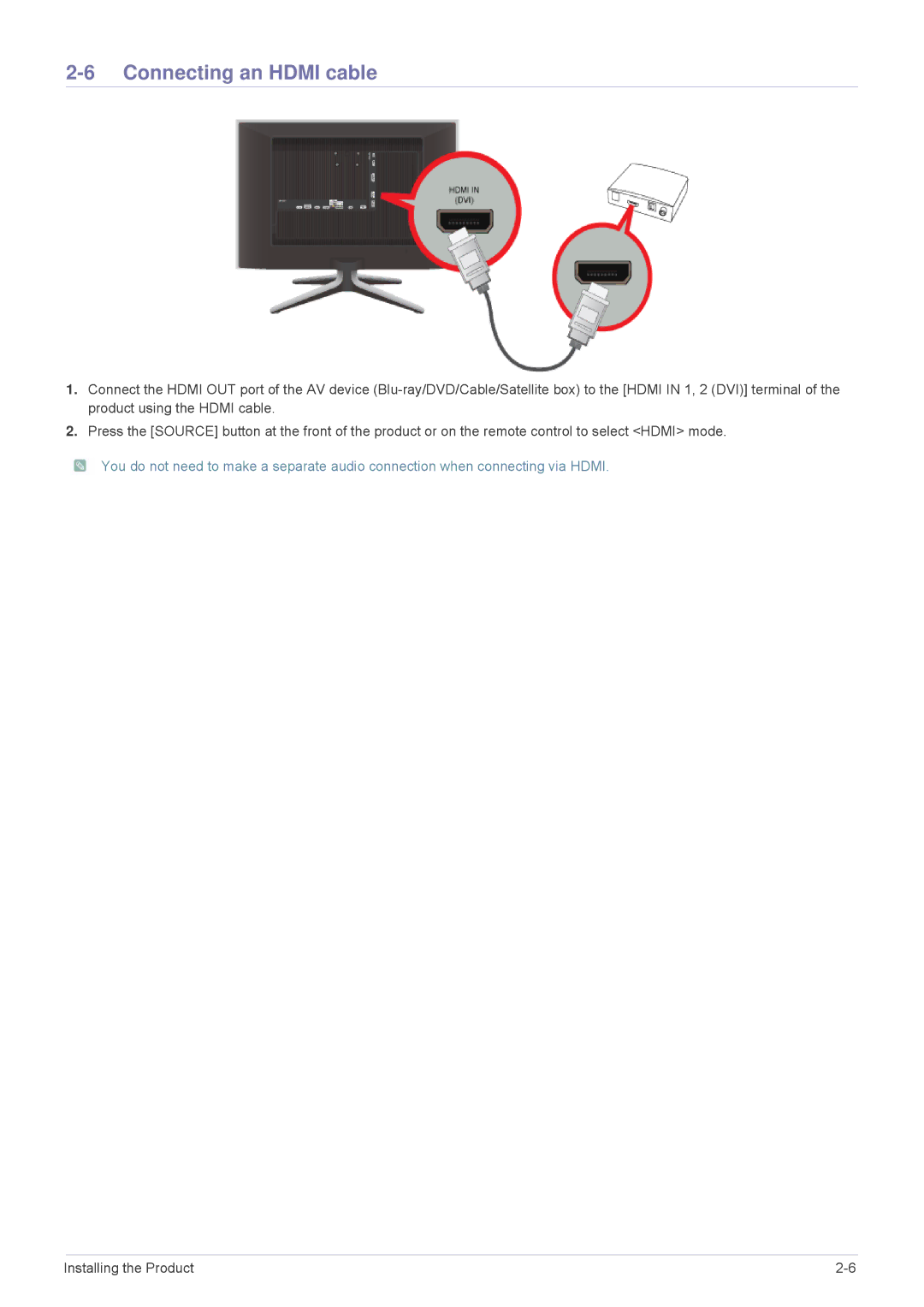 Samsung LS24F9DSM/XE, LS24F9DSM/EN, LS24F9DSME/EN manual Connecting an Hdmi cable 