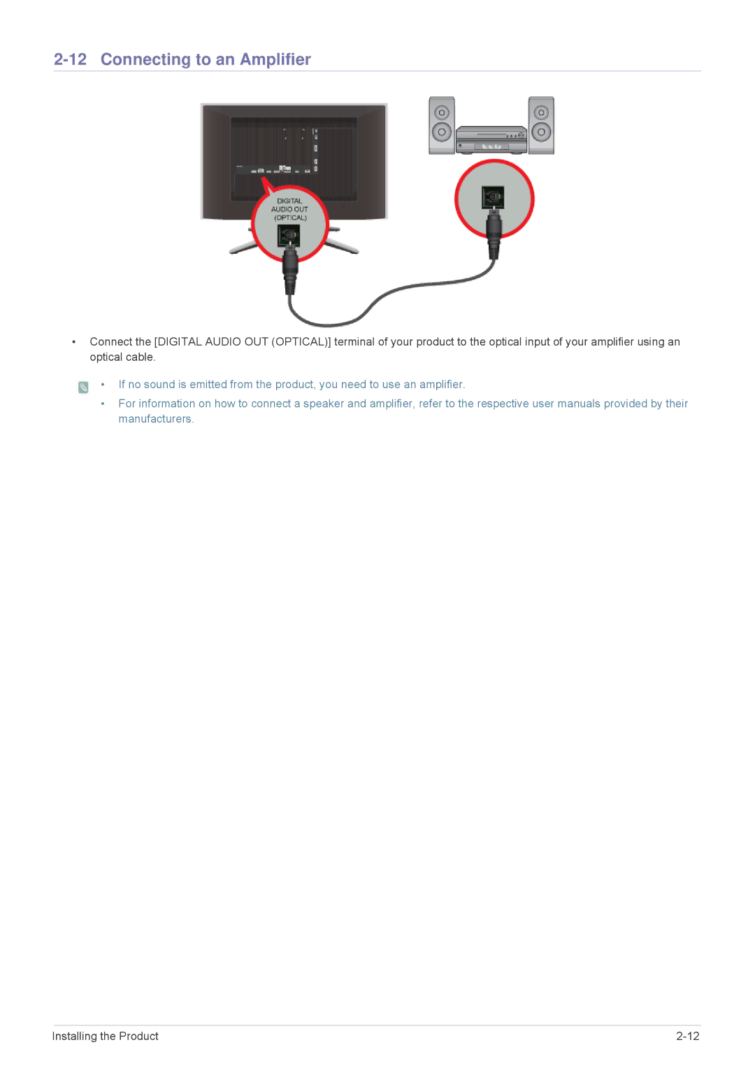 Samsung LS24F9DSM/XE, LS24F9DSM/EN, LS24F9DSME/EN manual Connecting to an Amplifier 