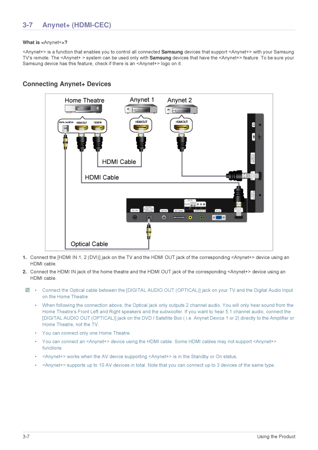 Samsung LS24F9DSME/EN, LS24F9DSM/EN, LS24F9DSM/XE manual Anynet+ HDMI-CEC, Connecting Anynet+ Devices 