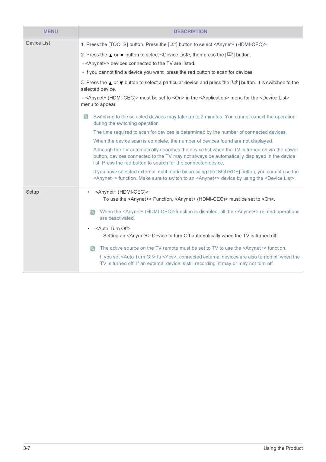 Samsung LS24F9DSM/EN, LS24F9DSME/EN, LS24F9DSM/XE manual Menu Description, During the switching operation 