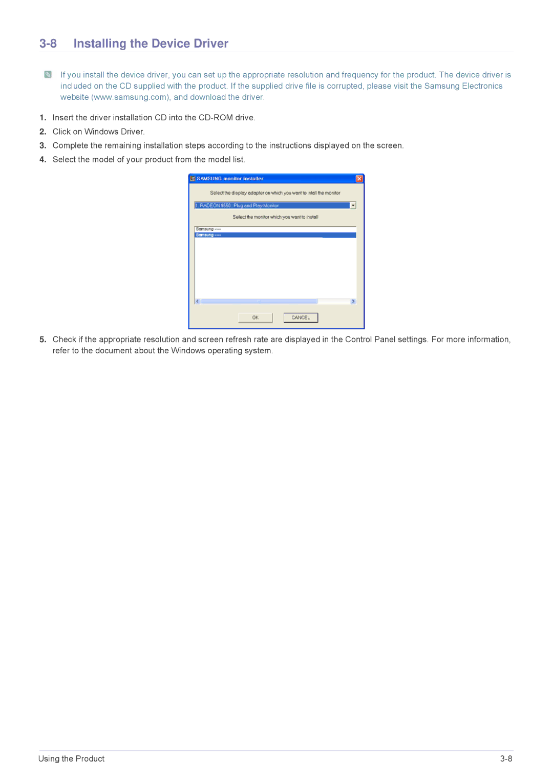 Samsung LS24F9DSME/EN, LS24F9DSM/EN, LS24F9DSM/XE manual Installing the Device Driver 