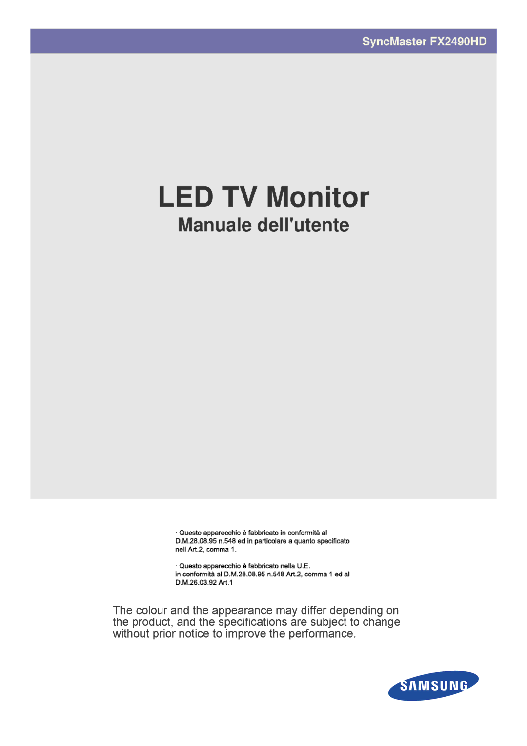 Samsung LS24F9DSME/EN, LS24F9DSM/EN manual LED TV Monitor 